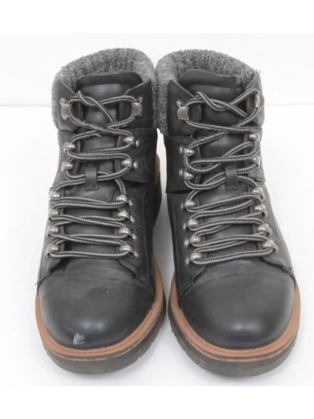 MIA Women's 7.5 Sweater Cuff Black Vegan Hiking Ankle Boots Warm Winter Lace Up